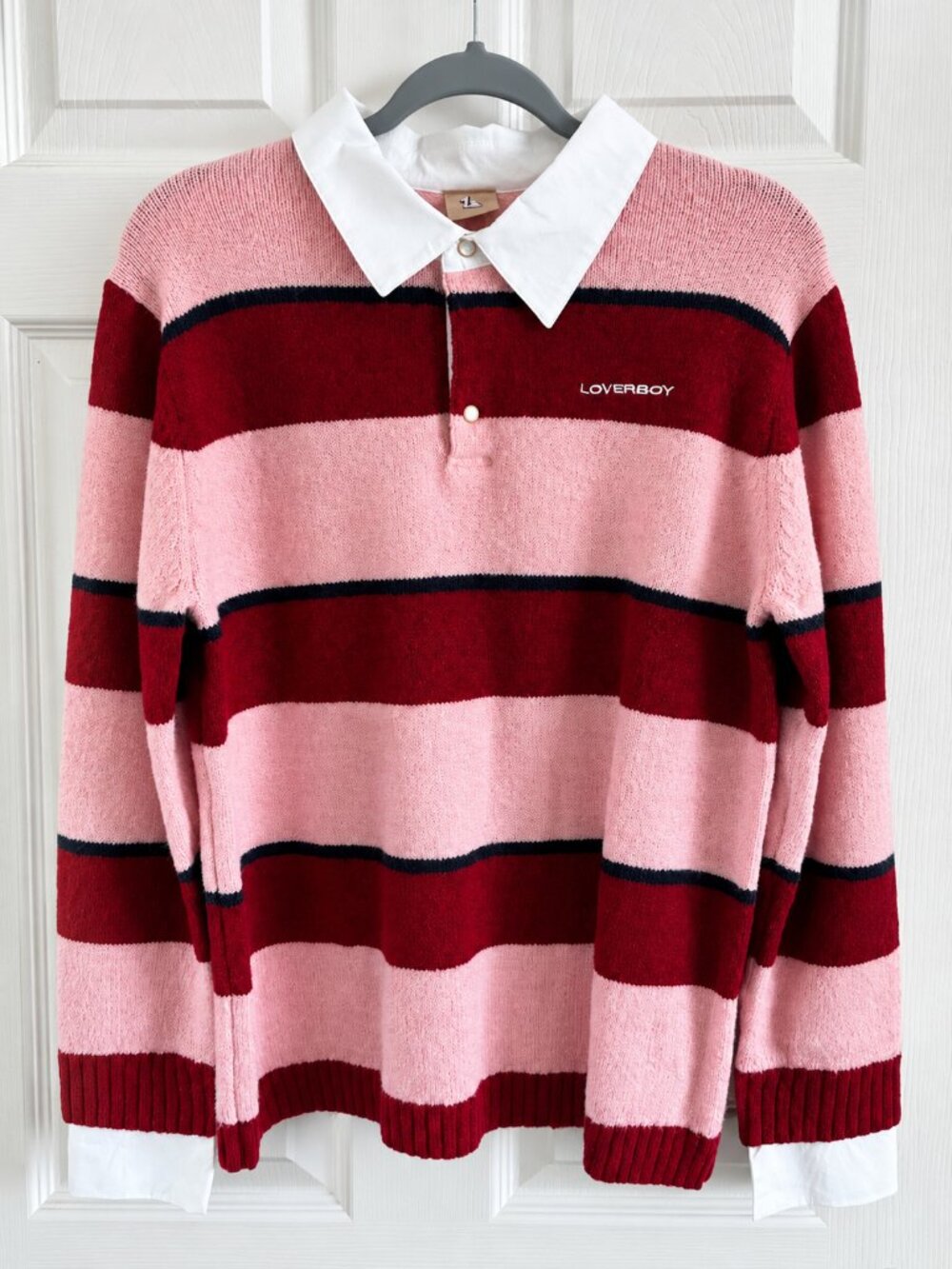 Loverboy Knit Rugby Striped Cardigan, Small